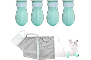 MSMUOEZ Anti-Scratch Silicone cat Shoes,Cat Claw Covers,Adjustable Multifunctional Anti-Bite Shower net Bag，Cat Grooming Mesh Bag, Pet Medical Shoes,Cat Bathing Bag (Grey)