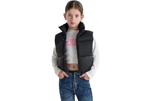 maoo garden Girls Winter Puffer Vest Faux-Down Short Cropped Lightweight Water-Resistant Big Girls Sleeveless Jacket