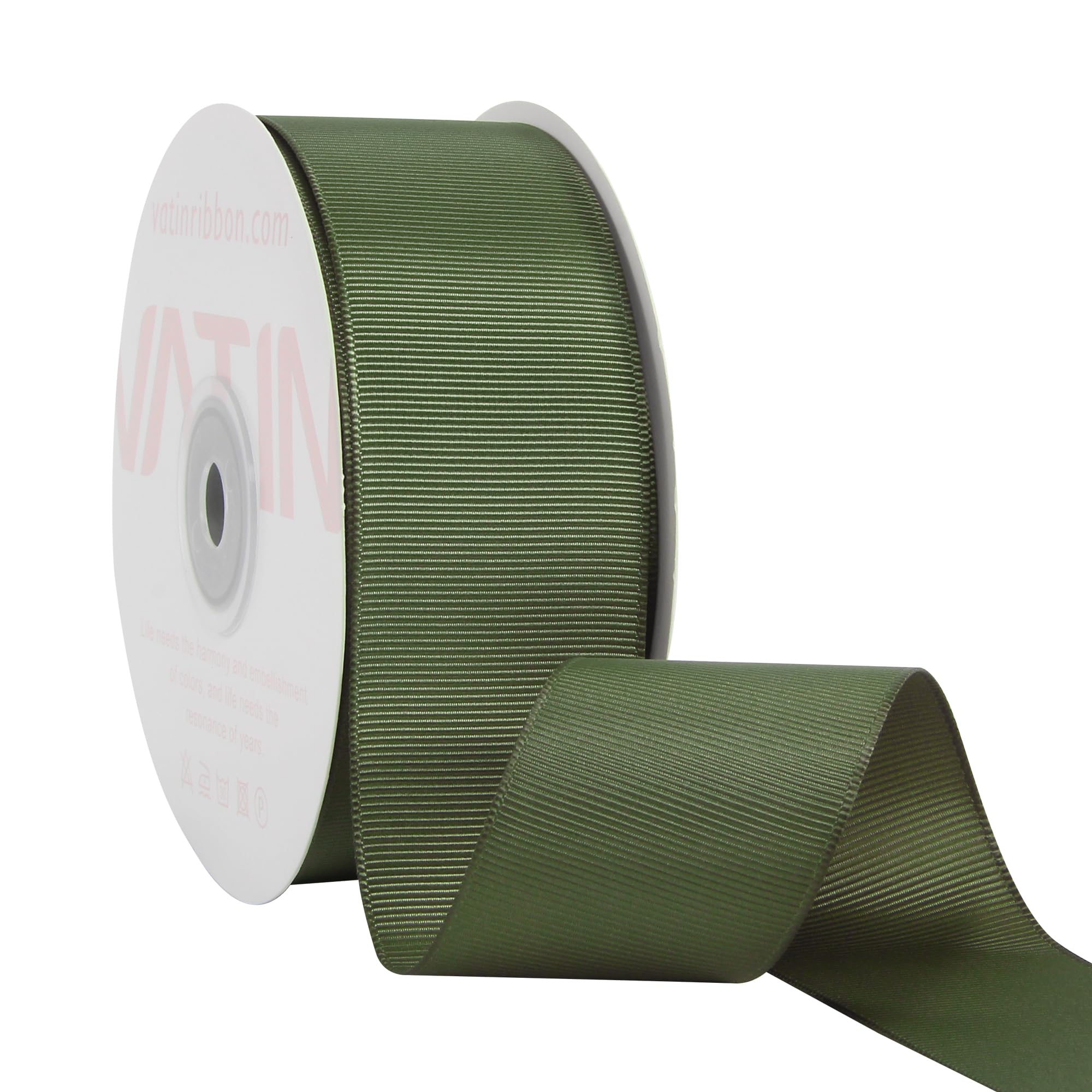 VATIN 38 mm Solid Deep Sage Grosgrain Ribbon Spool -23 Metres, Great for Sewing, Gift Wrapping, Hair Bows, Flower Arranging, Home Decorating