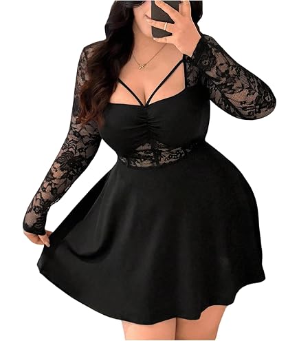 eVogues Plus Size Lace Overlay Romper Dress Black