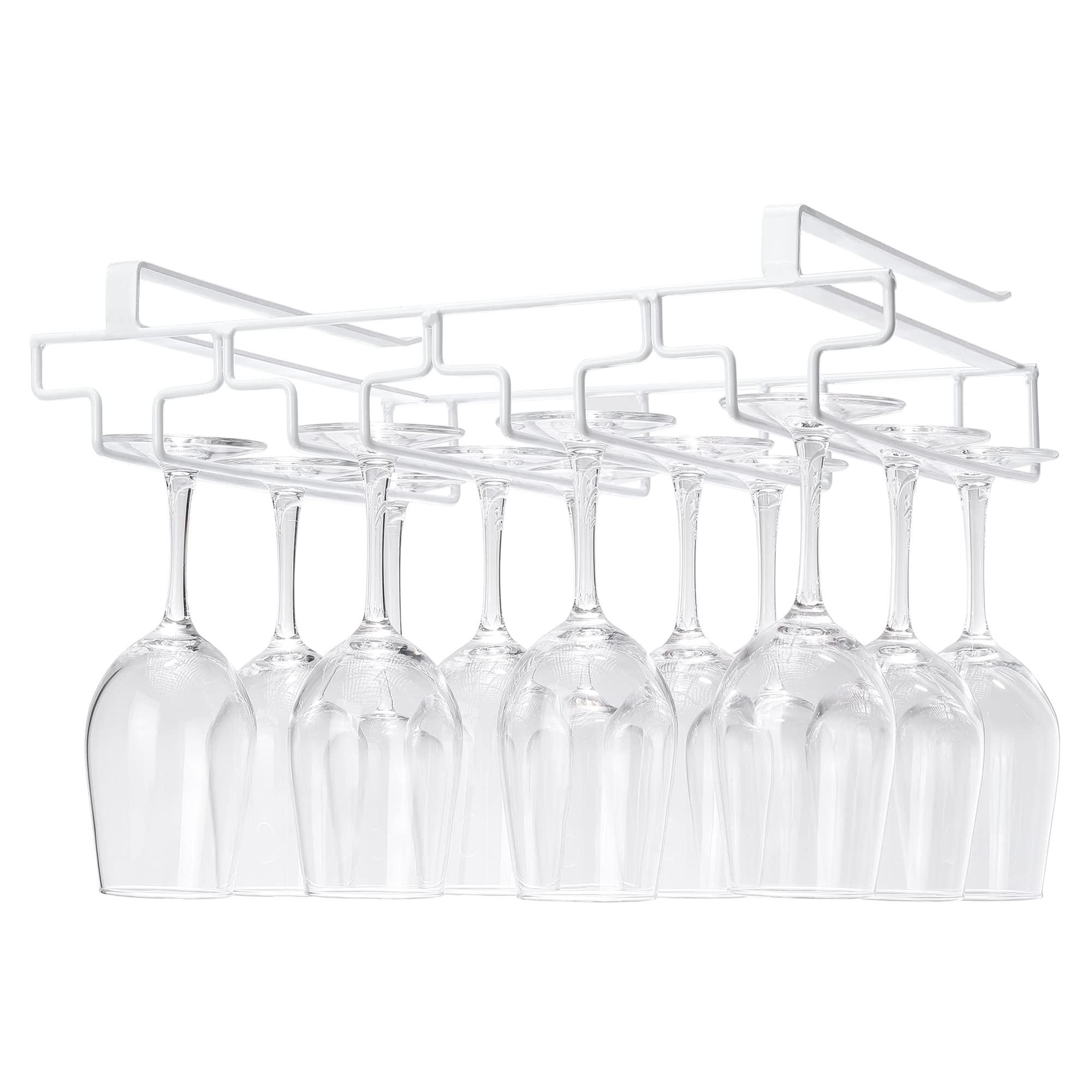 FOMANSH Wine glass holder hanging, no drilling required, storage, no screws required, stainless steel, adjustable shelf thickness, kitchen, White