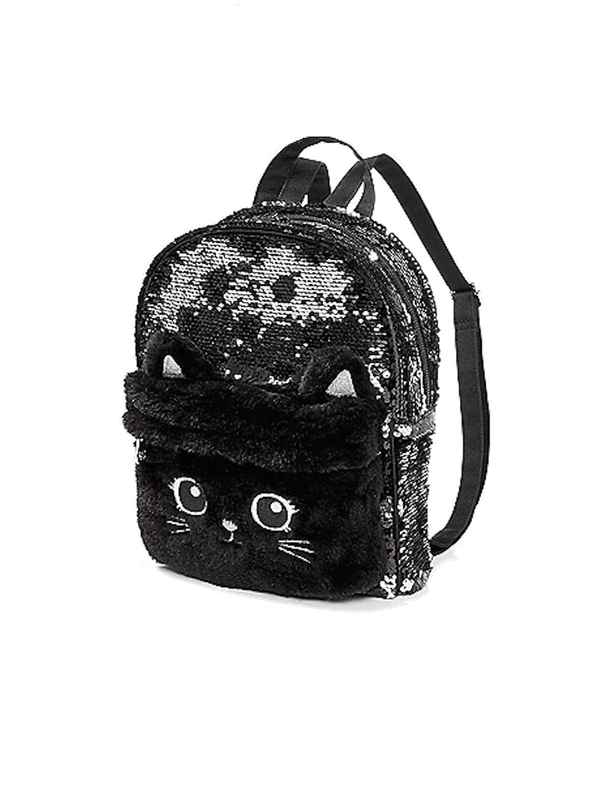 justice black cat flip sequin backpack