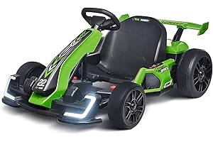 Blitzshark 24V Kids Go Kart 300W Powerful Drift Kart Electric Pedal Kart Outdoor Race Toy, with 2X150W Strong Motor, 7AH Big Battery, Drift/Sports Mode, EVA Tire, Brake Pedal, Length Adjustment, Green