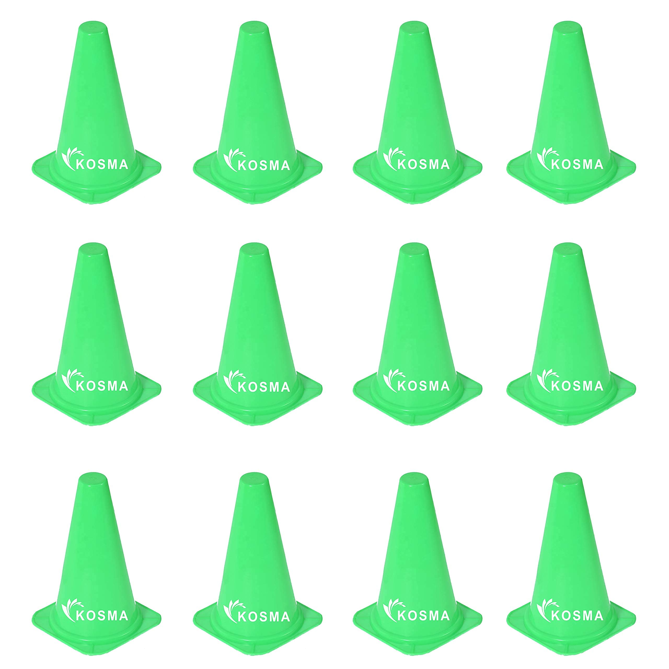 Kosma Set of 12 Multi Sport Marker Training Traffic Cones | Multipurpose Space Markers Cones for Soccer Football Ball Agility Training - Sizse: 9 Inch (Green)