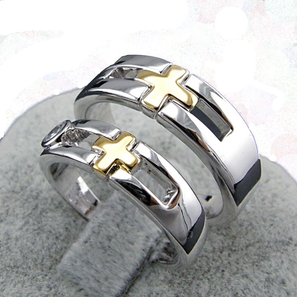 Star Jewelry Cross White Gold Plated Crystal Ring Couple Lover Ring Sets