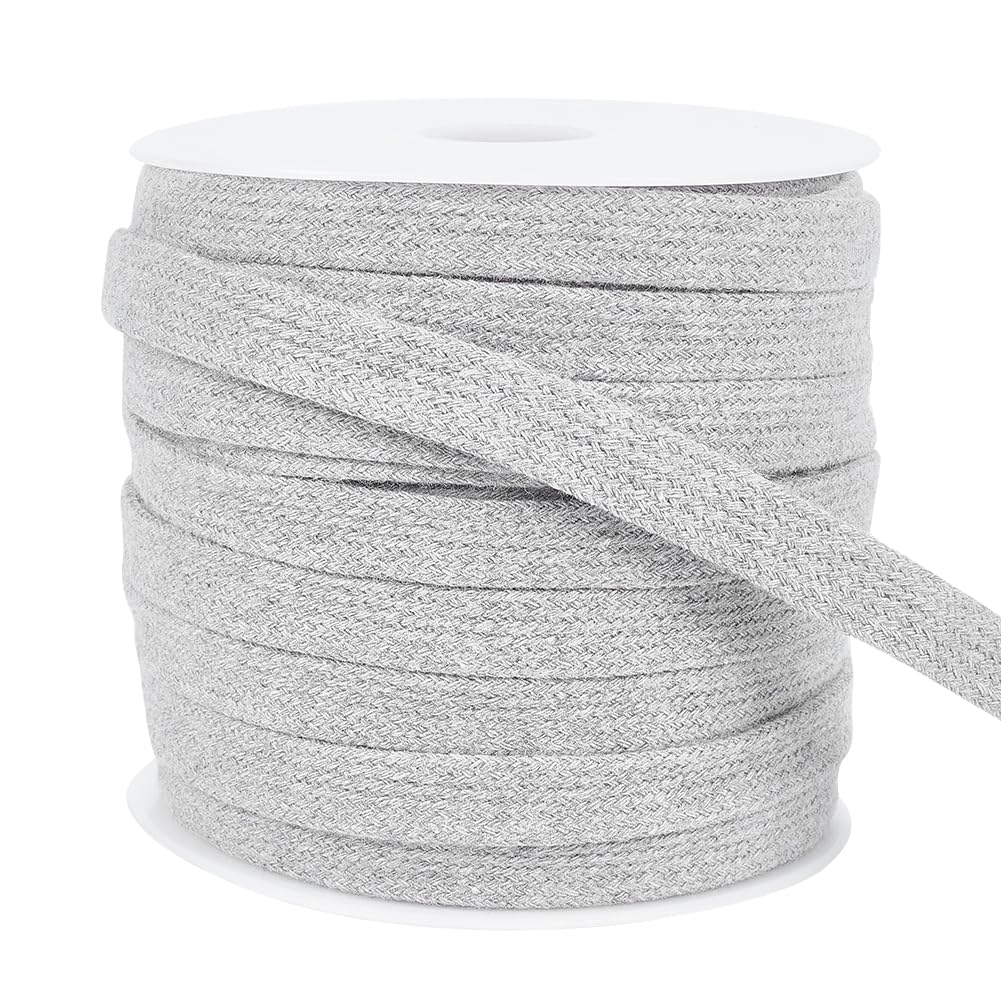 BENECREAT 25m/27.34Yards Dark Gray Flat Replacement Cotton Cords, 12mm Wide Flat Drawstring Cord Rope with Plastic Spools for Garment Accessories Sports Pants Sweater