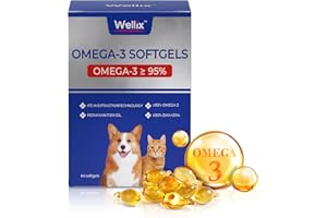 Wellix Pure Omega 3 Fish Oil for Dogs & Cats, Skin and Coat Supplement for Shedding, Promotes Heart, Skin, Coat, Joint, & Immune Health， Over 95% Omega 3, Rich in EPA + DHA, 60 Softgels