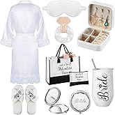 JaGely 9 Pcs Bride Gifts Set Bride Shower Bachelorette Gifts with Wine Tumbler Robe Bag Eyemask Scrunchie Jewelry Box