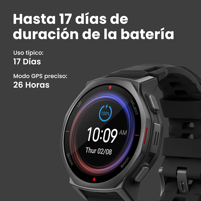 T-Rex 3 Pro Reloj Inteligente Outdoor 44mm – Pantalla AMOLED Zafiro, Linterna, Bisel de Titanio, GPS Doble Banda, Mapas Offline, 17 Días Batería, 180+ Modos Deportivos, para Android iPhone