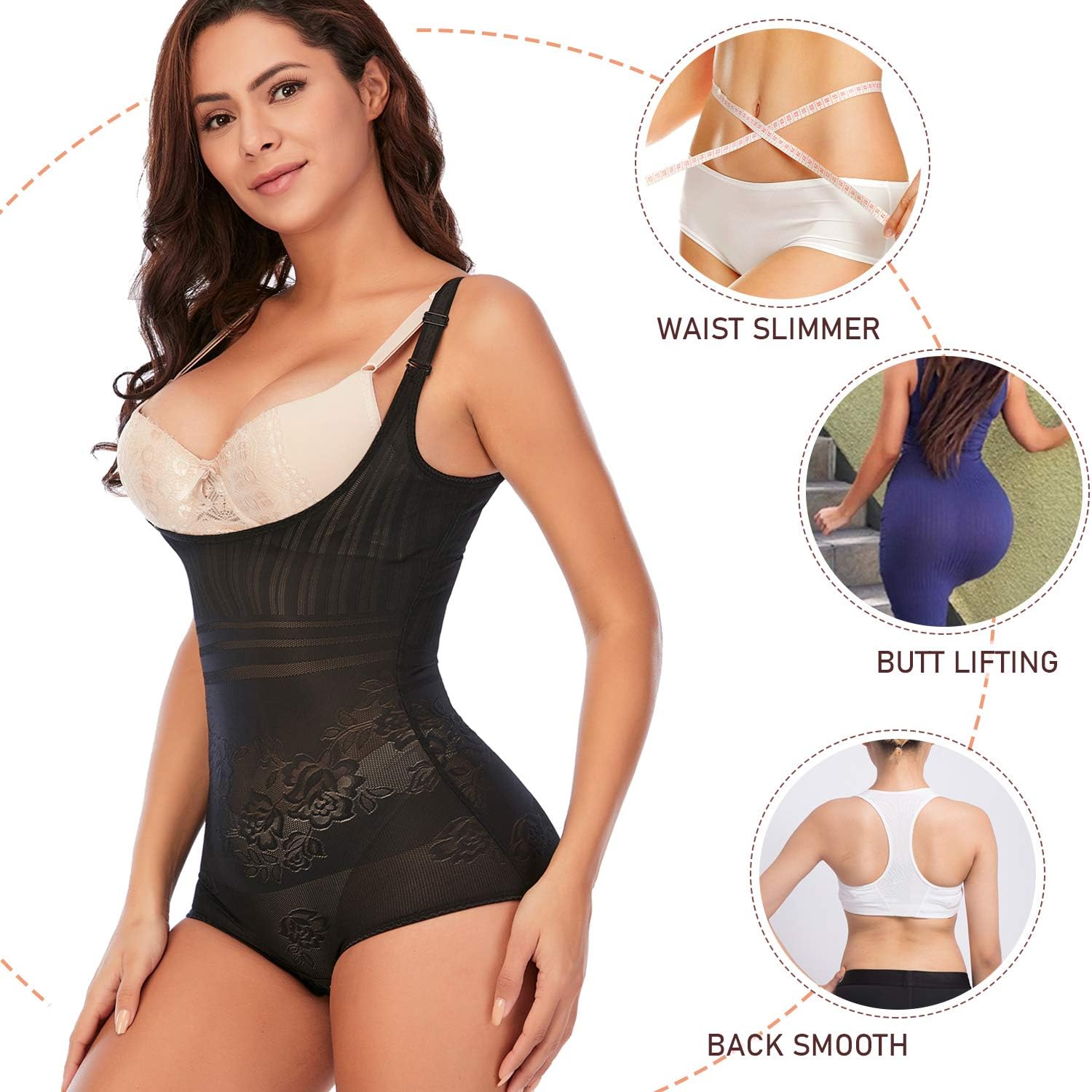 Shapewear Bodysuit for Women Tummy Control Body Shaper Slimmer Open Bust Shaping Bodysuit (Black-034, X-Large) at  Women’s Clothing store