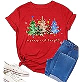 Christmas Shirts for Women Christmas Tree Shirt Xmas T-Shirt Winter Family Holiday Graphic Short Sleeves Tee