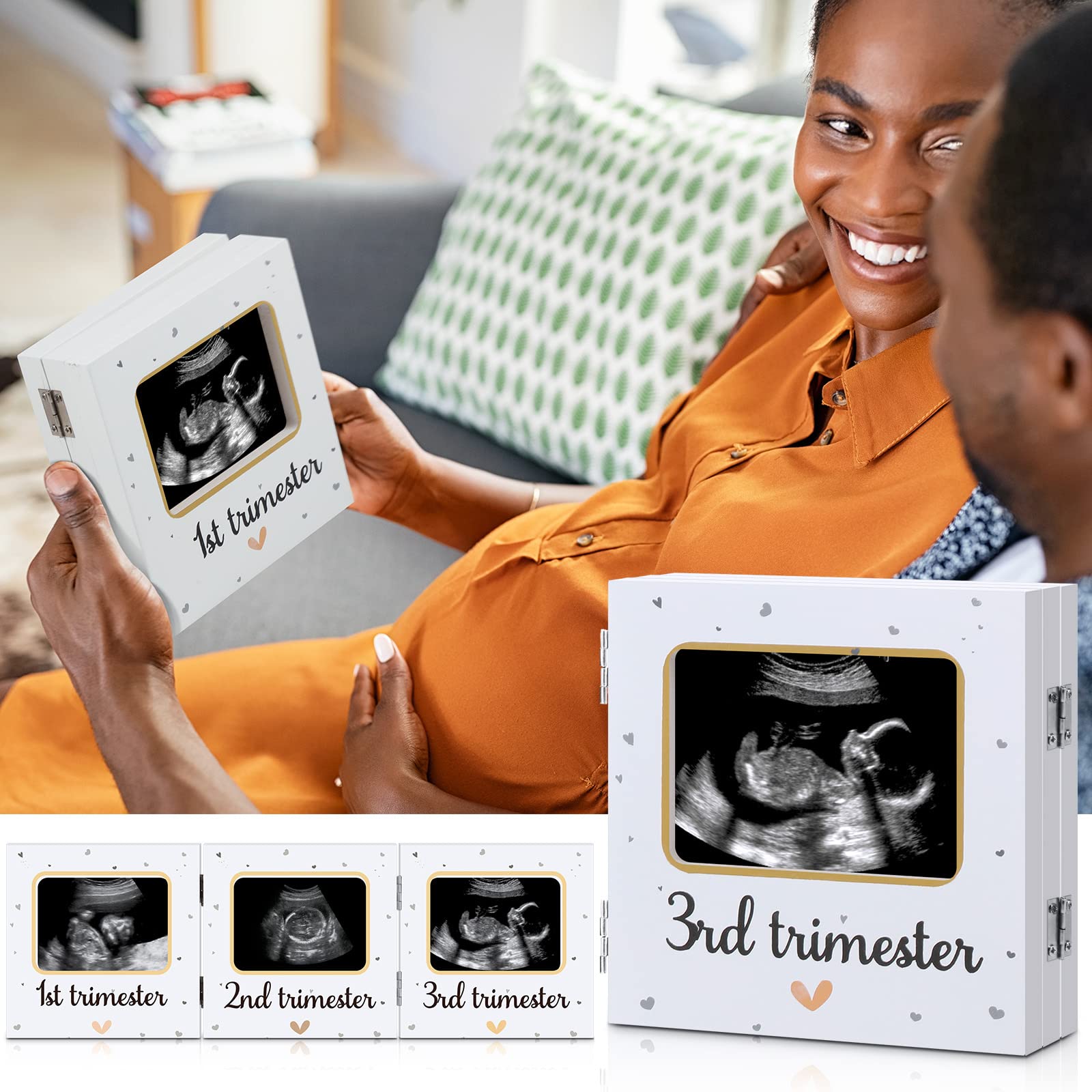 Amyhill Triple Ultrasound Picture Frames, Baby Sonogram Photo Frame Pregnancy Ultrasound Keepsake Frame, Gift for Expecting Parents, Baby Shower Nursery Decor, White