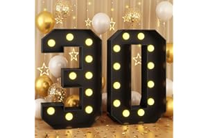PAEYEQ 4FT Marquee Light up Numbers 30 Large Black Marquee Numbers for 30th Birthday Decorations Mosaic Numbers Frame Giant Cardboard Numbers with Light Bulbs Pre-Cut Cut-Out Foam Board DIY Anniversary Decor