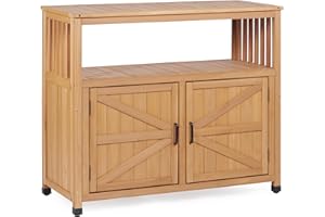 Mederlo Wooden Patio Bar Table Set with Storage, Buffet Cabinet Sideboard for Outdoor and Indoor