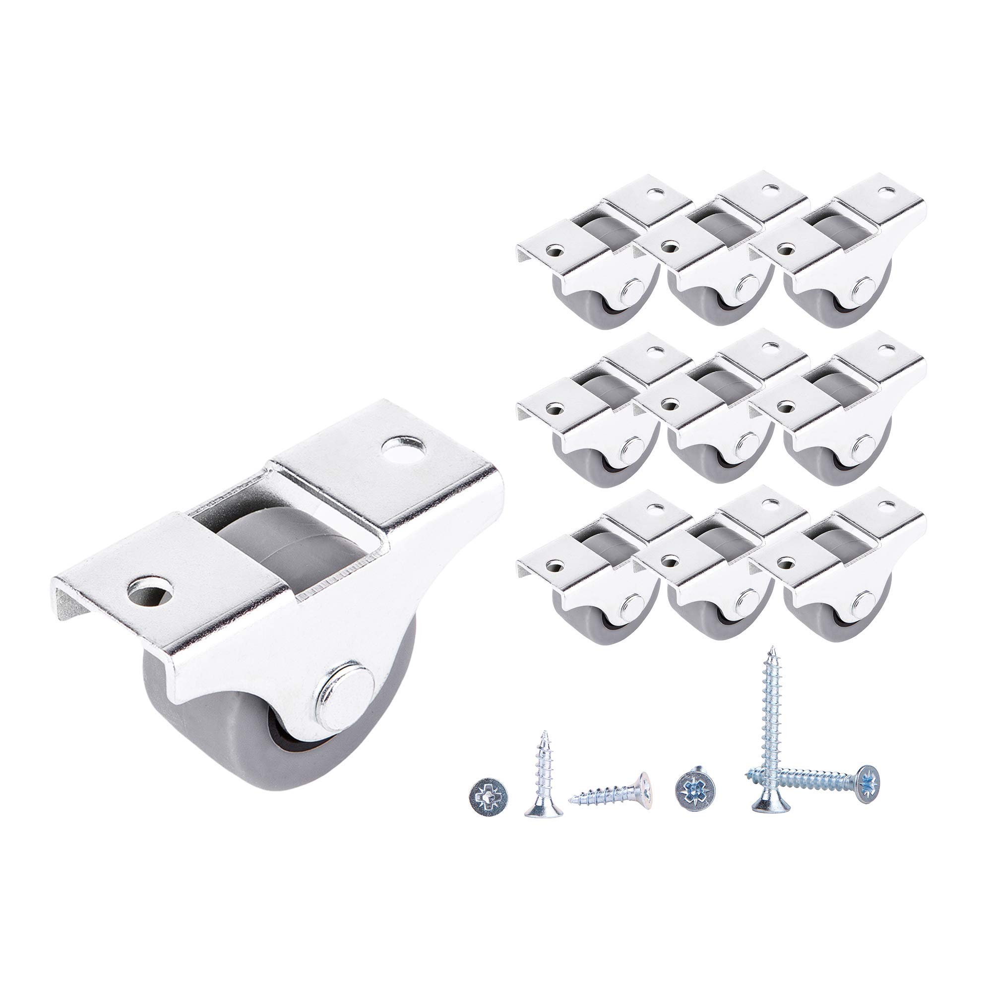 Castors Industrial Castors (Pack of 10) 25 mm Small Metal Swivel Casters with Rubber Wheels for Furniture and Equipment (Grey, 10, ⌀25mm / 20kg)