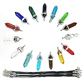 TIHOOD 30PCS/Set DIY Healing Pointed Chakra Beads Crystals Stone Random Color Beads Pendant for Pendant Necklace Jewelry Making with Black Leather Necklace Chain