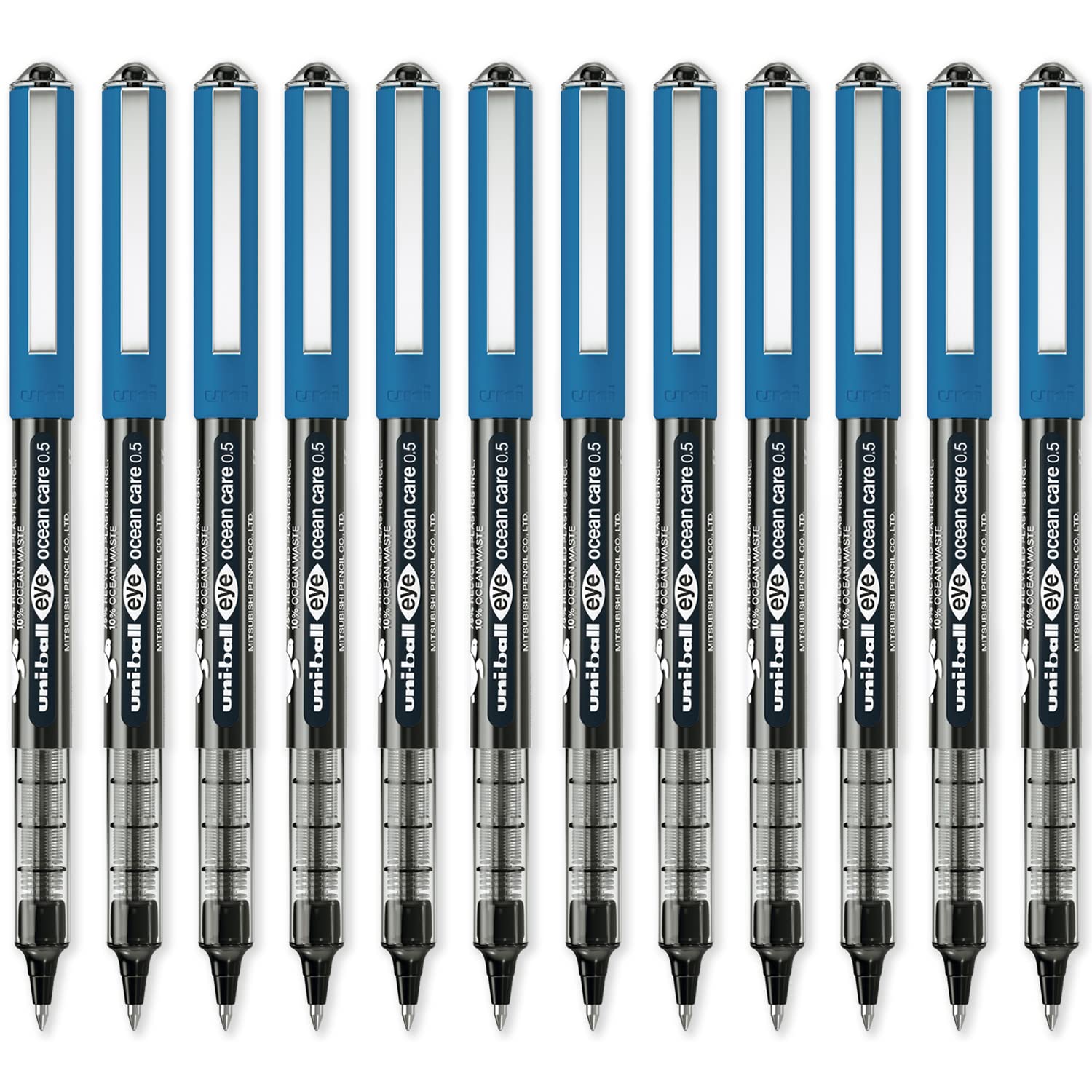 uni-ball Eye Ocean Care UB-150ROP Black Rollerball Pens. Micro 0.5mm Ballpoint Tip for Super Smooth Writing, Drawing, Art, Crafts and Colouring. Fade and Water Resistant Liquid Uni Super Ink. 12 Pack — image 1