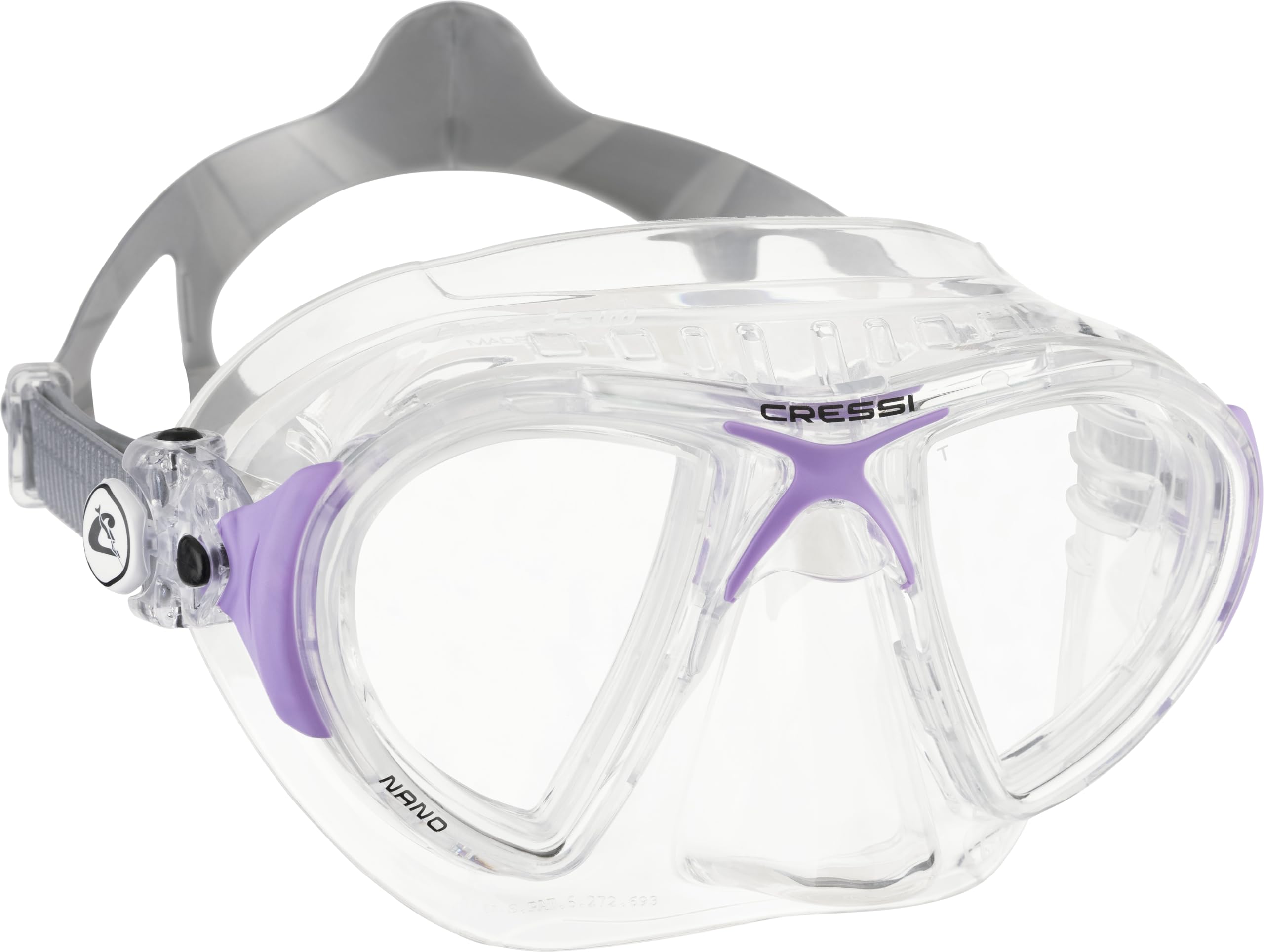 CRESSI Nano Compact Low Volume Scuba-Freediving-Snorkeling Mask (Made in Italy), Clear/Lilac