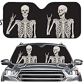 Funny Skull Car Windshield Sunshade Gothic Hippie Skeleton Sun Visor Protector Front Window Shade, Keeps Out UV Rays, Keeps Your Vehicle Cool, Black