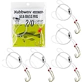 Xuov Sea Bass Rig, 6-Pack Hi-Lo Rigs for Porgy, Hooks Size 2/0, 3/0 | Hand-Tied Saltwater Fishing Rigs with Gold Baitholder hooks, 50lb Mono Leader, Sinker Loop &amp; 97lb Swivel for Bottom Fishing