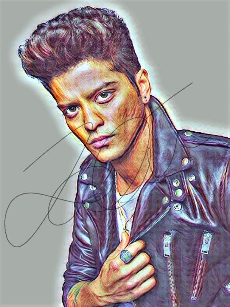 Bruno Mars Drawing Print Poster Hand Drawn Coloured Pencil #BRUNOMARS4