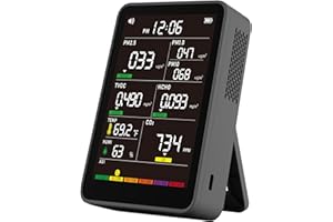 AQITECH Professional Indoor Air Quality Monitor with AQI Alarms, Portable Real-Time Detector for Home Cars Plants and Pets (Smoke Black)