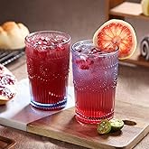 Loivttvv 6pcs Vintage Drinking Glasses Set, 12 oz Glass Cups, Embossed Ribbed Glassware Water Tumblers for Cocktail, Water, Juice, Beer, Whiskey