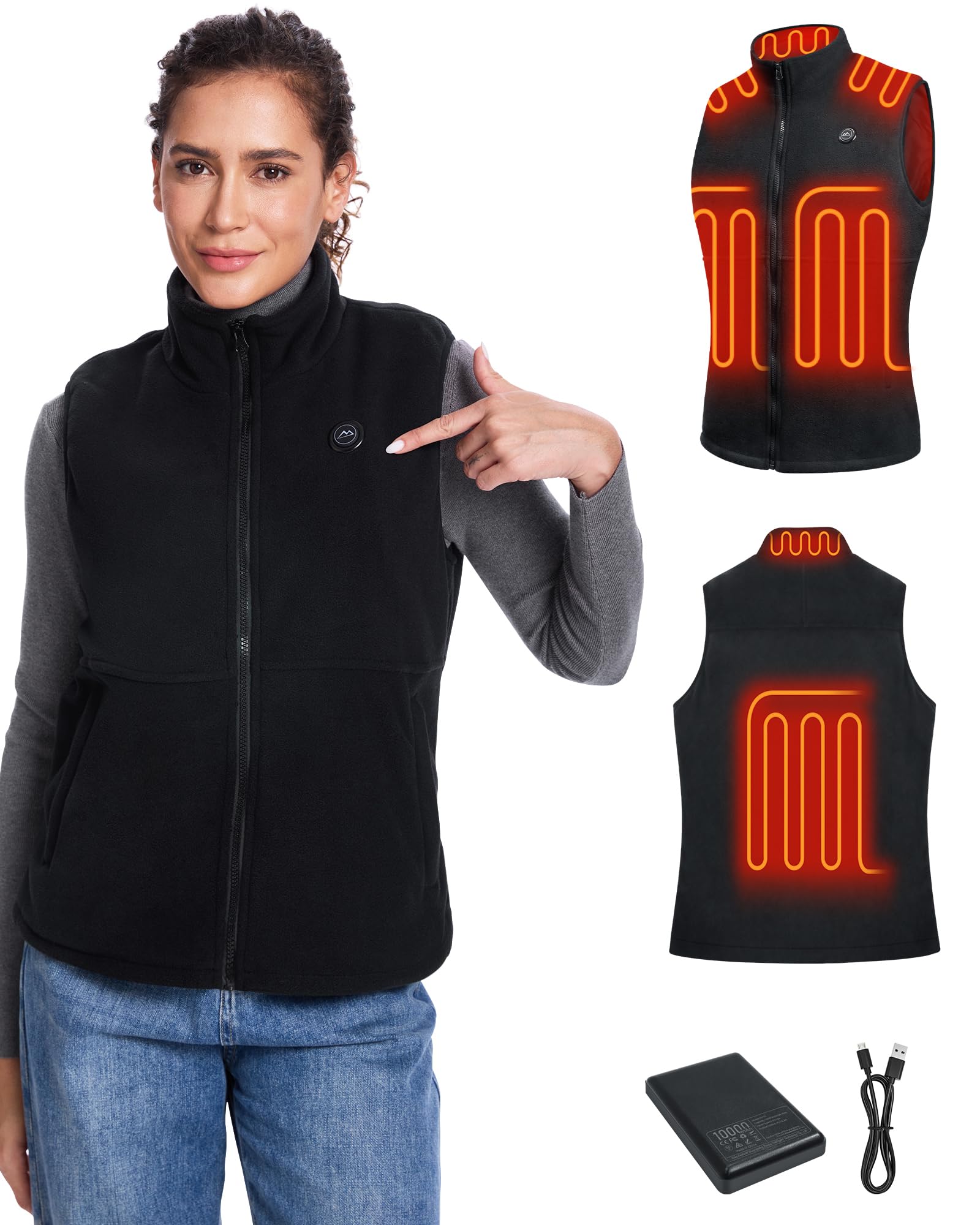 Loowoko Women's Fleece Heated Vest with Battery Pack Included, Rechargeable Heated Jacket Electric Heating Vests for Winter