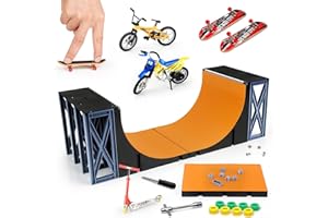RNGODO Half Pipe Skateboard Ramps Set, Bigger Fingerboard Skatepark Deck, Finger Skate Park Toy with Fingerboard Ramps, Skateboards, Finger Scooter, Finger Bike & Motorcycle for Adults Kids Gifts(Yellow)