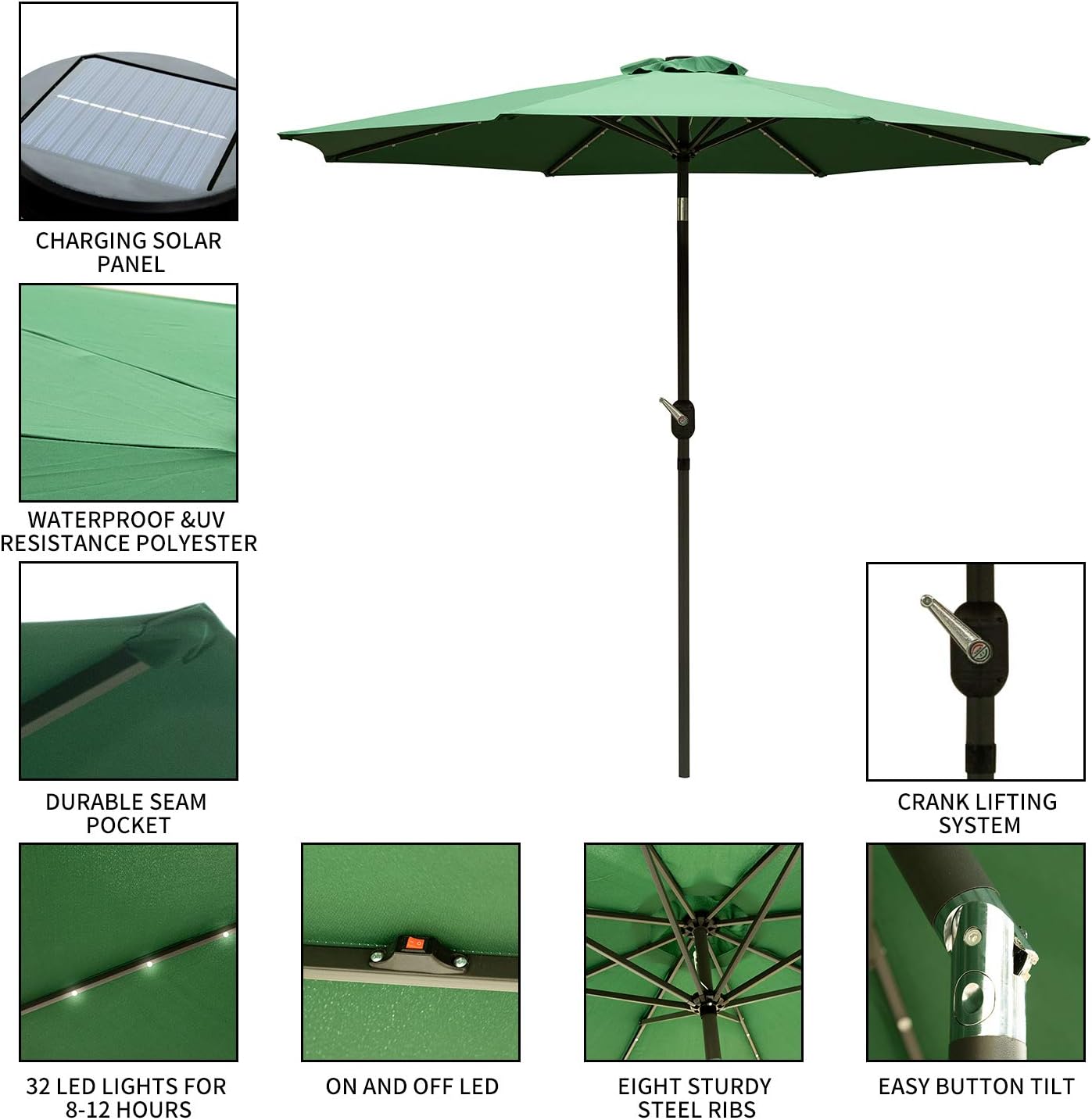 Umbrellas Patio Lawn Garden Indoor Beige Waterproof Prevent Bask In For Garden Outdoor Use Without Base Steel Umbrella Ribs Ainfox 9ft Solar Patio Umbrella With Led Light