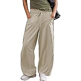 Yioaga Baggy Barrel Wide Leg Palazzo Pants for Women Drawstring Waist Stripe Pull-On Lounge Trousers with Pockets