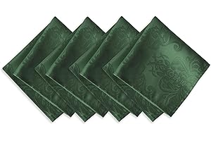 Barcelona Luxury Damask Fabric Napkin Set by Newbridge, 100% Polyester, No Iron, Soil Resistant Party, Banquet and Holiday Napkins, Set of 4 Fabric Napkins, Hunter Green