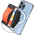 Sinjimoru for 3 in 1 MagSafe Wallet 2600g Magnetic Strength Phone Grip with Stretchy Fabric Secure Flap Anti-Drop Tag Holder for iPhone 16 15 14 13 12 M-BGRIP Clementine