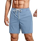 Gleeease 7inch Mens Swim Trunks: with Mesh Liner Zipper Pocket Drawstring Quick Dry Stretch Comfort Lined Striped Beach Pool