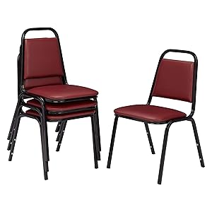 (4 Pack) NPS 9100 Series Vinyl Upholstered Stack Chair, Burgundy Seat, Black Frame