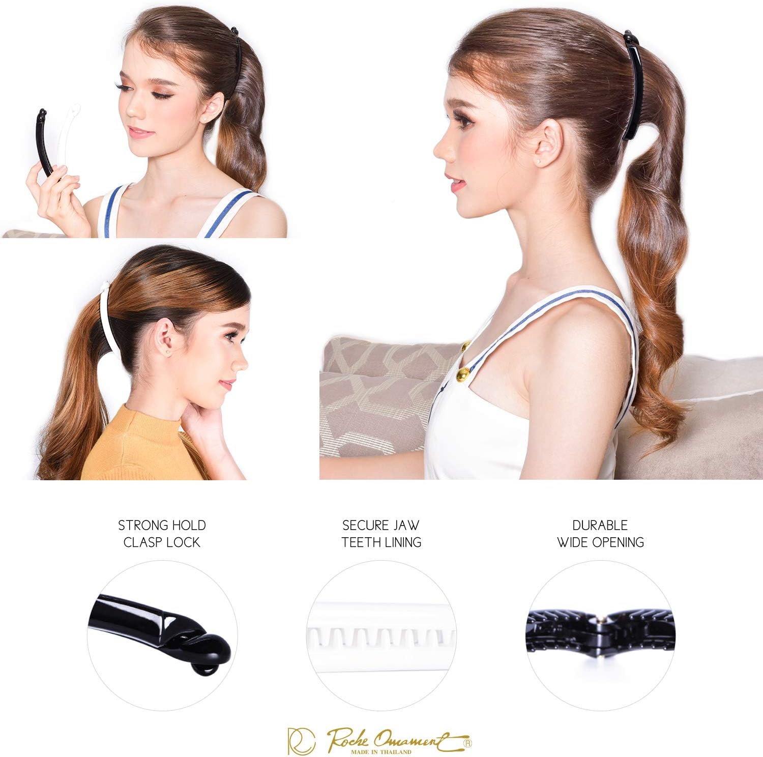 RC ROCHE 6 Pcs Banana Hair Clip Thin Hair Fine Ponytail Maker No Slip Small Claw for Women Secure Grip Jaw Clamp Cute Strong Medium Black and White - Image 4