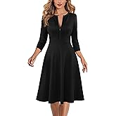 VFSHOW Womens Work Office Business Church Slim A-Line Dresses Front Zipper V Neck Elegant Cocktail Party Fit and Flare Dress