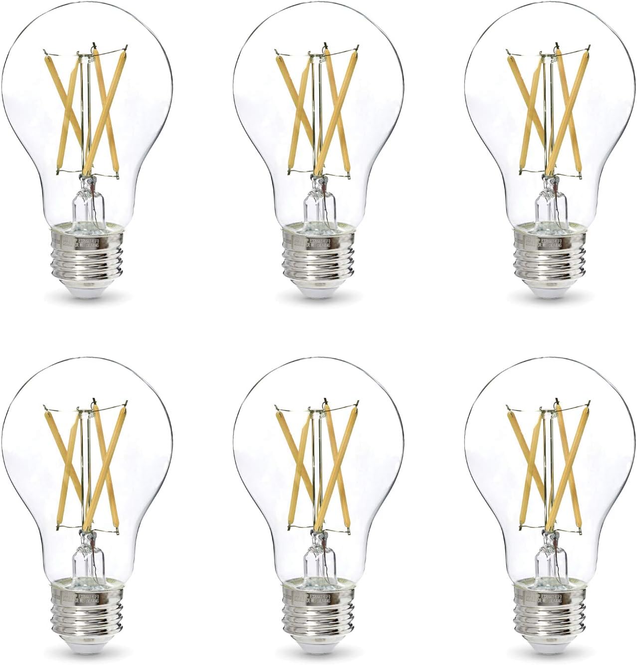 Asencia AN-03666 40 Watt Equivalent A19 Clear All Glass Vintage Filament Dimmable LED Light Bulb, 6-Pack, Soft White (2700K)