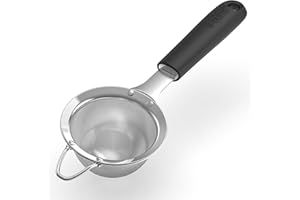 U-Taste Small Fine Mesh Strainer: 18/8 Stainless Steel 3.35in 30 Mesh Kitchen Food Sieve with Sturdy Riveted Silicone Handle, Heavy Duty Deep Handheld Metal Colander for Tea, Juice (Black)