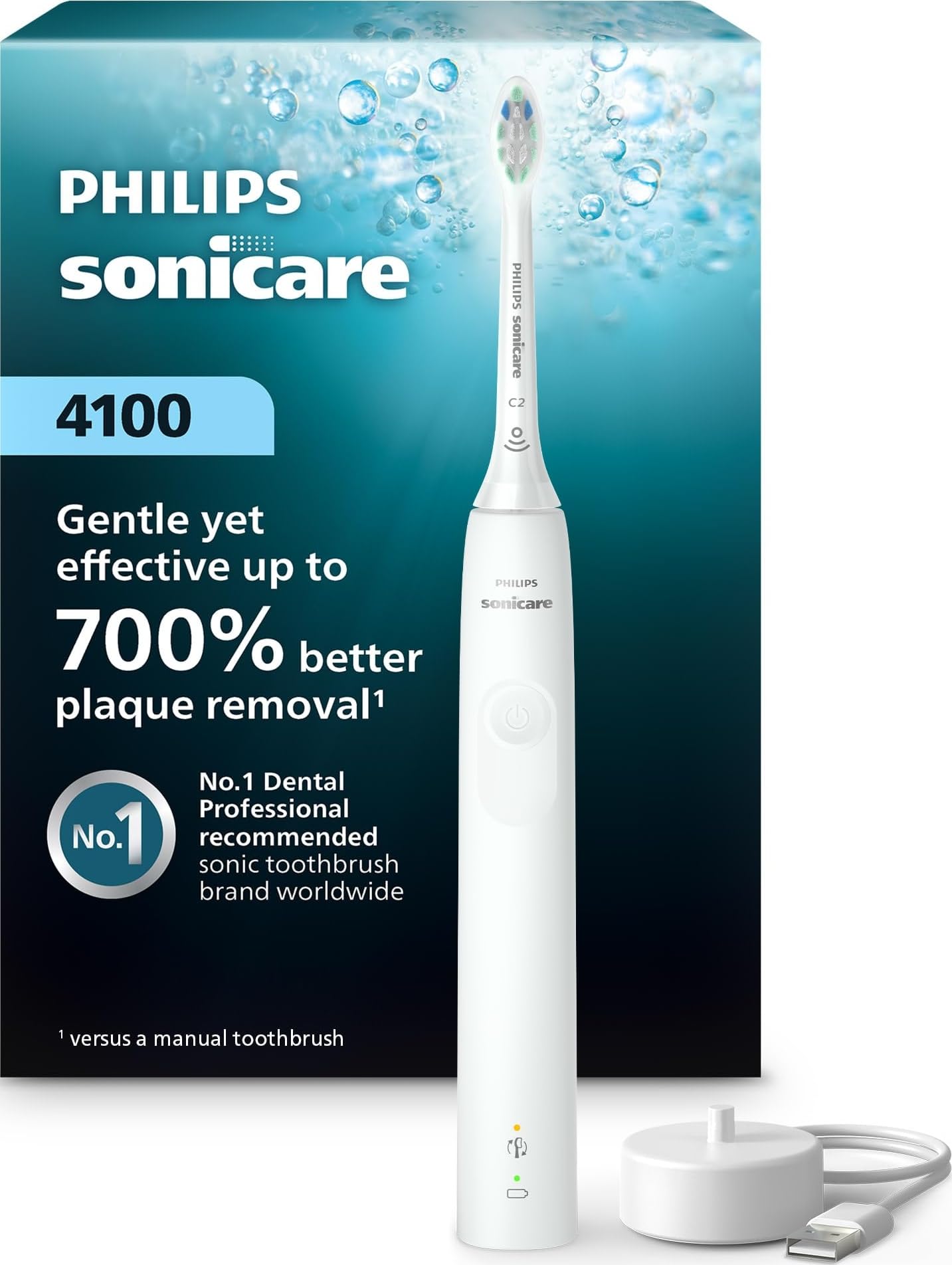 Philips Sonicare 4100 Rechargeable Electric Toothbrush, 1 Brush Head, White