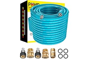 POHIR Pressure Washer Hose 50ft, Upgarde Kink Resistant Super Flexible Replacement Hose, 4000 PSI High Pressure Power Washing Hose with M22 to 3/8 Quick Connect and M22 Extension Adapter