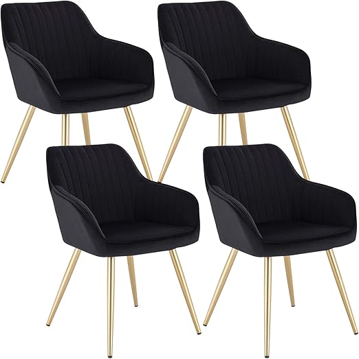 Lestarain 4 Stucke Esszimmerstuhl Kuchenstuhl Wohnzimmerstuhl Sitzflache Aus Samt Polsterstuhl Mit Armlehne Metallbeine Polstersessel Stuhl Fur Esszimmer Wohnzimmer Kuche Schwarz Amazon De Kuche Haushalt