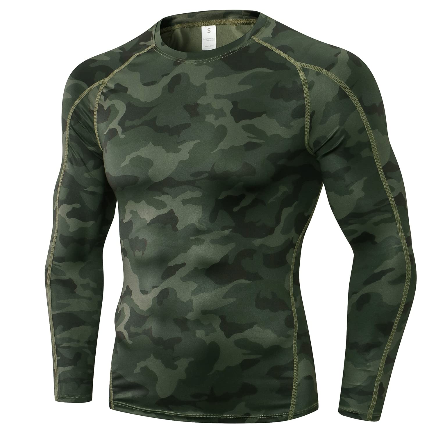 Photo 1 of Camo Green Men's Compression Shirt Long Sleeve Athletic Workout T-Shirts Top Active Sport Baselayer Undershirt Cool Dry large 