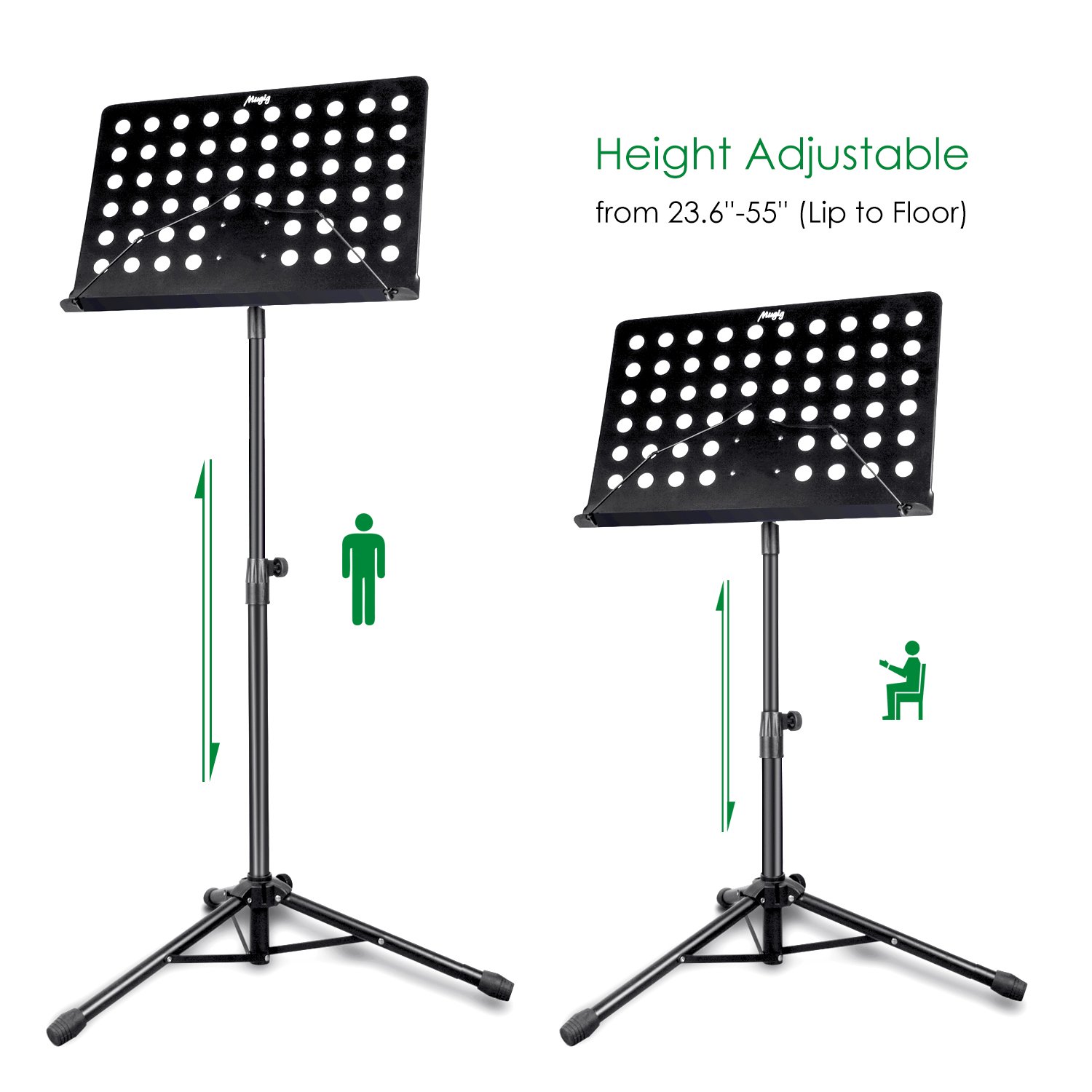 Mugig Music Stand,Sheet Music Stand Portable Adjustable Folding Music Holder for Instrument pad,books,Professional Collapsible Music Stand for Music Sheet(Black),Perfect for Instrumental Performance.