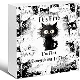 Funny Black Cat Wooden Box Sign Office Desk Decor, Wood Block Plaque Box Sign Inspirational Quote Desk Decor, Everything Is Good Cats Motivational Table Sign for Home Office Christmas Gifts5 x 5 inch