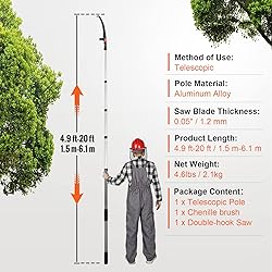 VEVOR Manual Pole Saw, 4.9-20 ft Extendable Tree