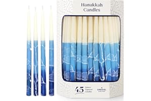 The Dreidel Company Dripless Premium Tapered Hand Decorated Multi Blue Frosted Hanukkah Candles, 45 Hanukkah Candles Premium Quality Wax, 1 Hour Burn Time
