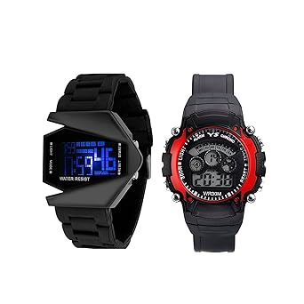 Swadesi Stuff Digital Black Dial Combo Of Boys And Children Watches - Rocket & 7Light Red