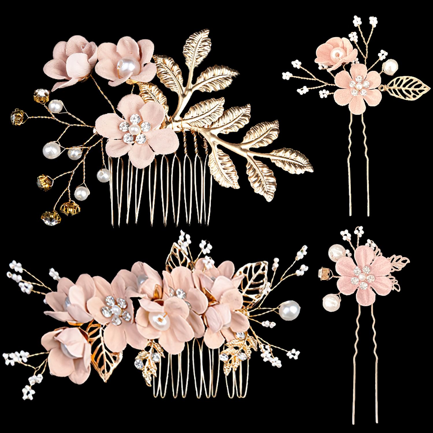 Bridesmaid Hair Accessories, Wedding Hair Side Combs Bridal Hair Pieces Flower Hair Pins For Women Wedding Hair Accessories For Women Girls, Wedding, Ball（4pcs）