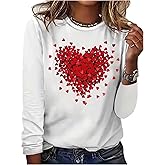 Valentines T Shirts for Women Funny Double Heart Graphic Wife T Shirts Girlfriend Tees Long Sleeve Sweet Couple Tops